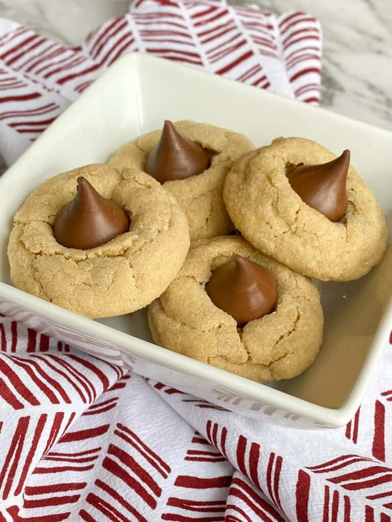 Peanut Butter Blossom Cookies in a dish
