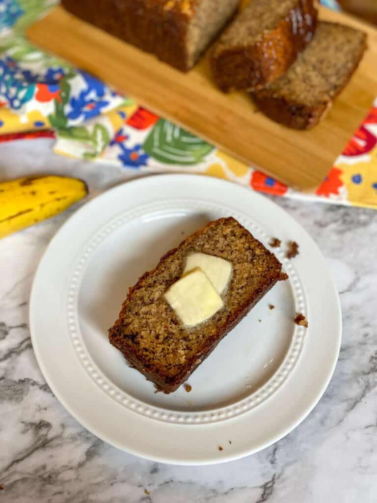 slice of banana bread with butter