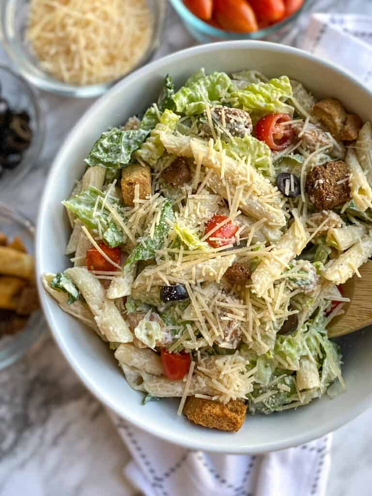 Caesar Pasta Salad in a bowl.