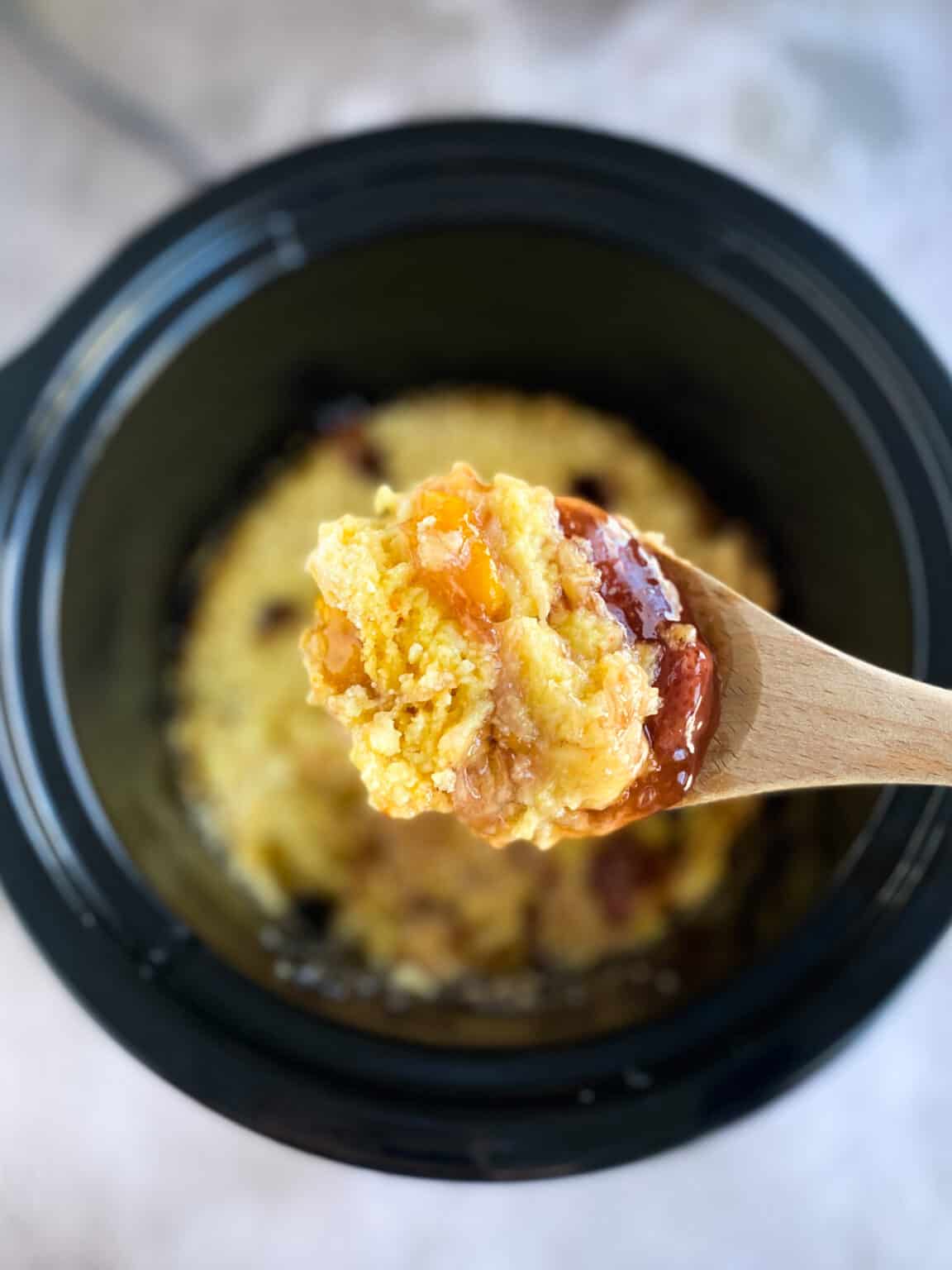 Slow Cooker Strawberry Peach Dump Cake Whiskful Cooking