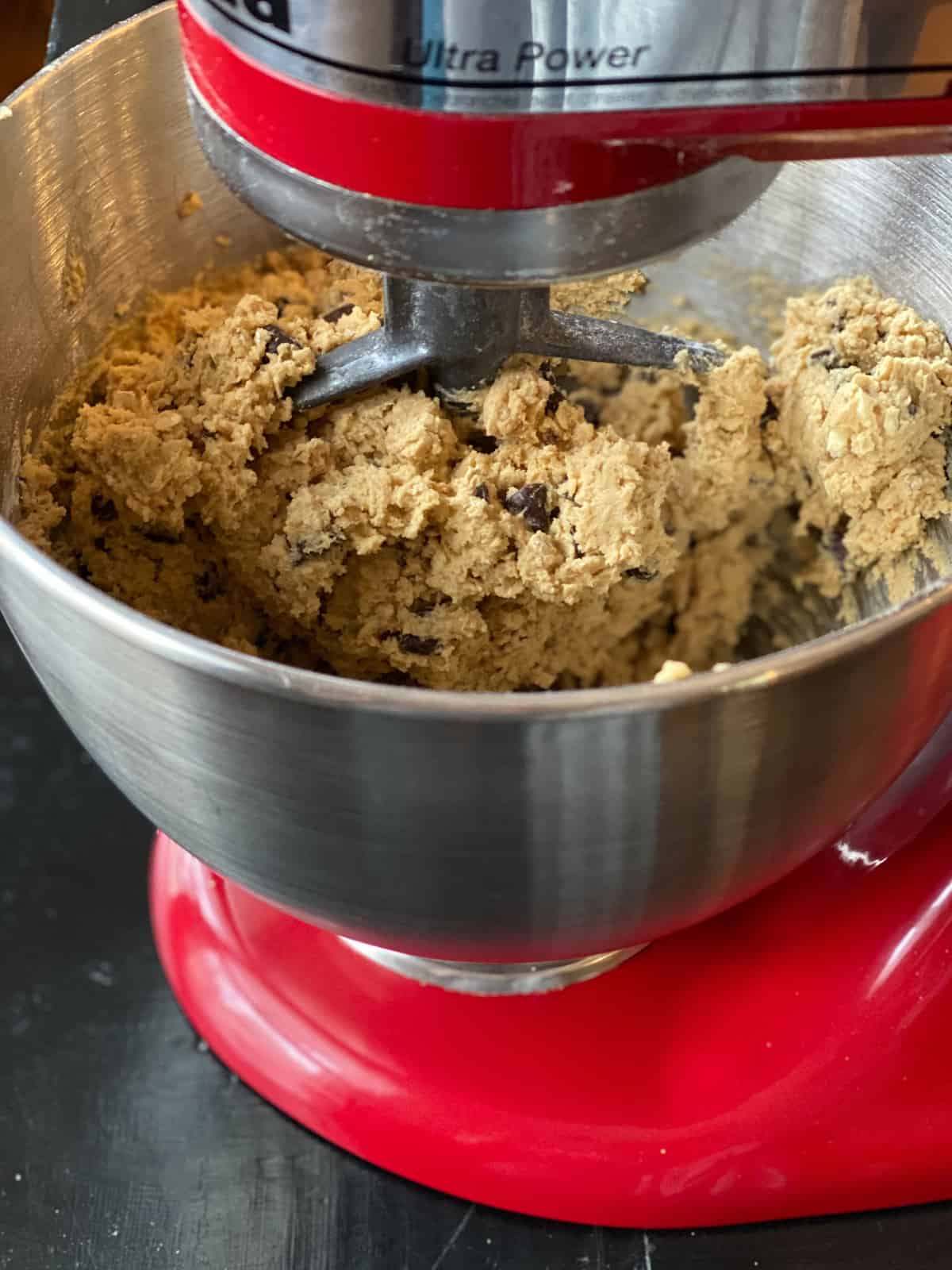 stand mixer with cookie dough