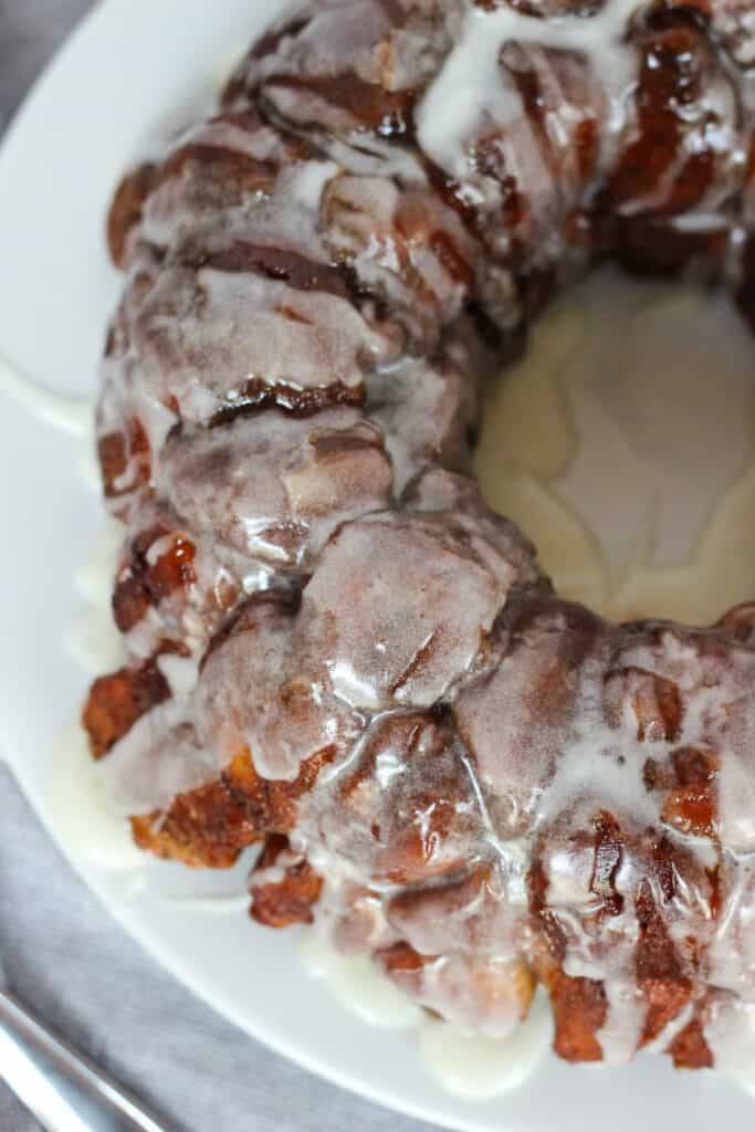 very close up of icing on monkey bread