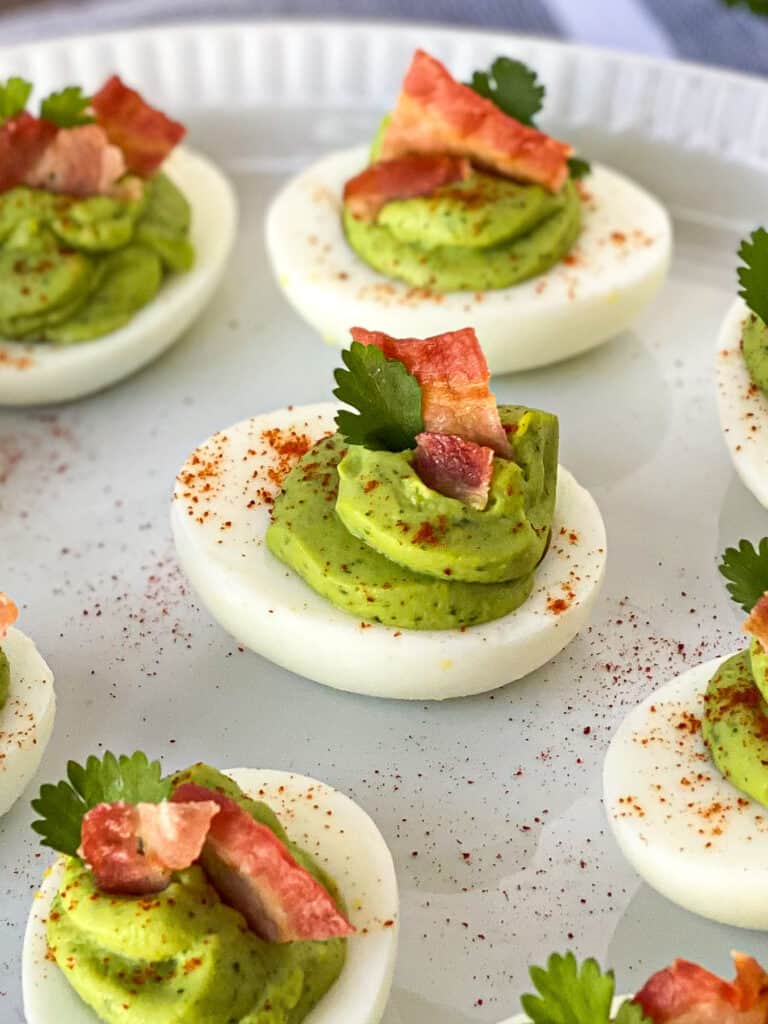 close up of an deviled egg