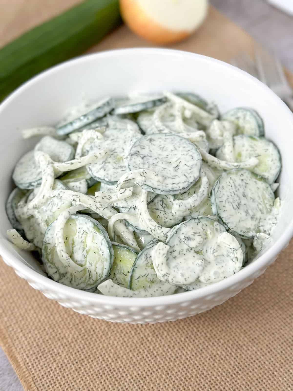 Creamy Cucumber and Onion Salad - Whiskful Cooking